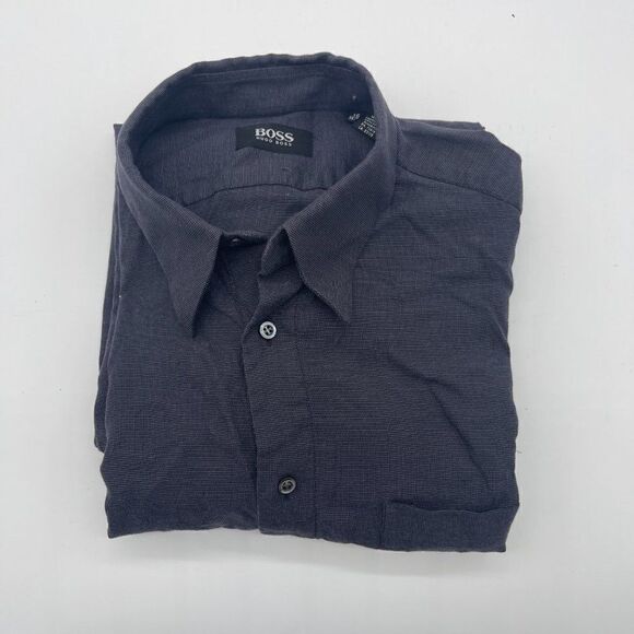 Hugo Boss Men Shirt Button Down Long Sleeve Sz 16 Navy Blue - Picture 9 of 9